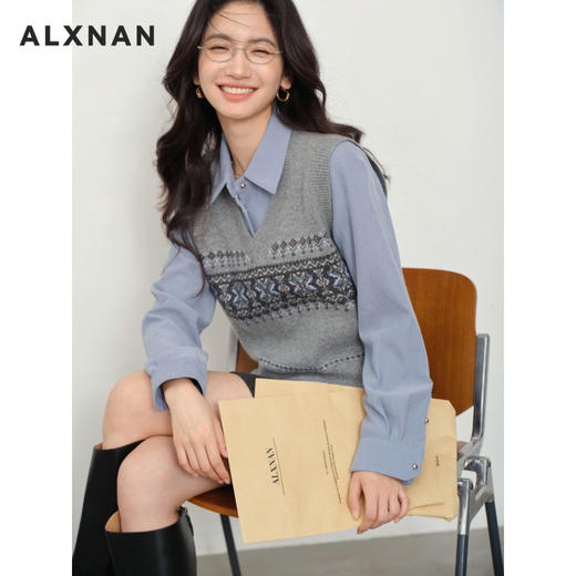 鹿向南「蔚蓝书封」雾霾蓝polo领休闲衬衫女秋季新款气质长袖衬衣 商品图3