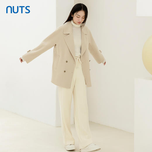 NUTS商场同款秋冬米色高级感气质直筒双面毛呢大衣外套女4411509A1 商品图3
