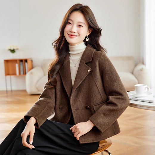 双面呢子大衣短款，西装领通勤简约气质减龄毛呢外套HR-SHIY2612 商品图1