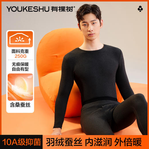 【羽绒蚕丝】【L-4XL】【有棵树】男士磨毛保暖内衣套装 商品图2