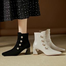 【预售5天】秋冬优雅方头高跟粗跟短筒靴子磨砂质感切尔西靴YS&YSX7113