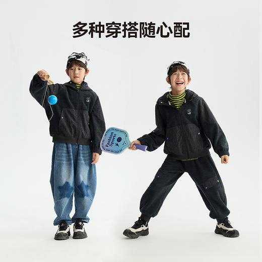漫画家【松弛格子衫】儿童外套25秋冬男女双面摇粒抗静电连帽外套 商品图3