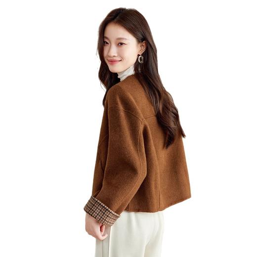 短款双面羊毛大衣，气质格纹拼接百搭显瘦毛呢外套HR-SHIY2620 商品图4