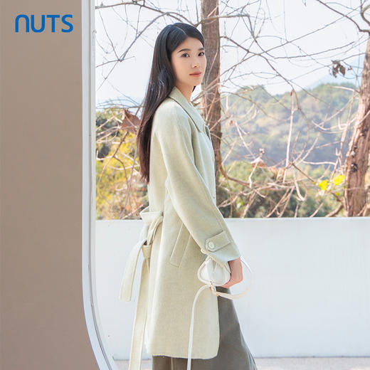 NUTS商场同款冬季简约气质翻领骆驼绒长款毛呢大衣外套女4421505A1 商品图1