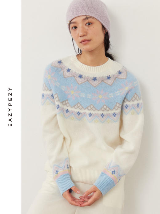 费尔岛圆领提花羊绒套头衫 商品图1