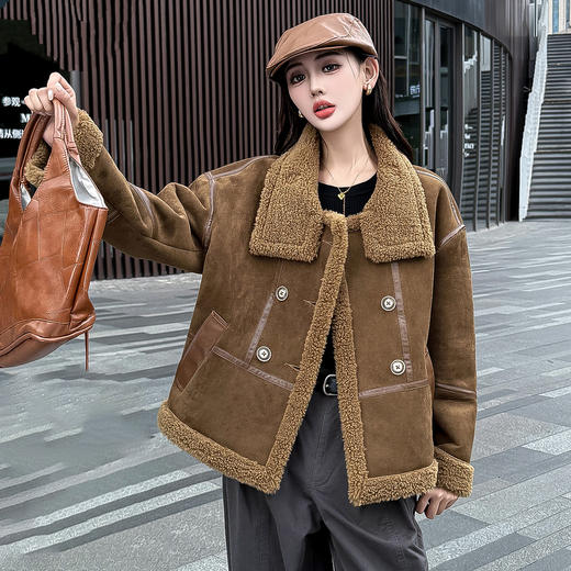 TYH-99H264-Y时尚皮毛一体外套加厚保暖女装上衣秋冬季新款宽松休闲颗粒绒外套 商品图0