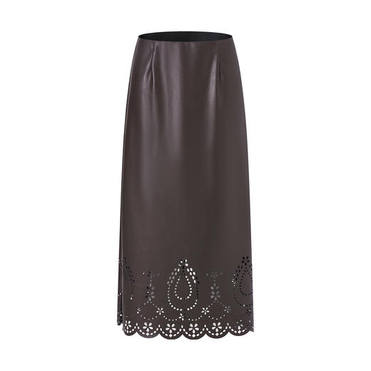 「高货wl」全新升级【铂金会员220/天猫299/差价79】(81233)洛诗琳法式复古PU蛋白皮半身裙2025秋冬气质镂空直筒裙 商品图4