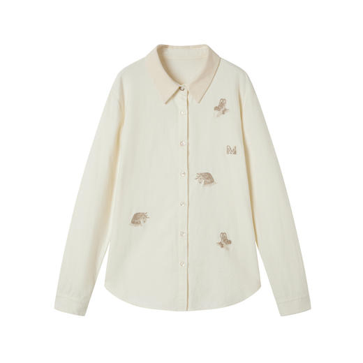 谜底白衬衣长袖2025冬季新品纯棉磨毛小动物刺绣衬衫女254MC1717 商品图4