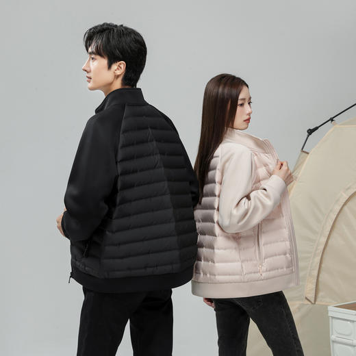 半身缘男女装 冬季插肩袖针织拼接轻薄情侣款立领羽绒服2529 商品图2