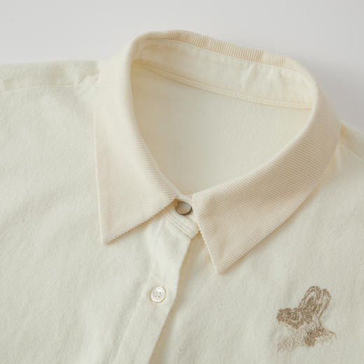 谜底白衬衣长袖2025冬季新品纯棉磨毛小动物刺绣衬衫女254MC1717 商品图3