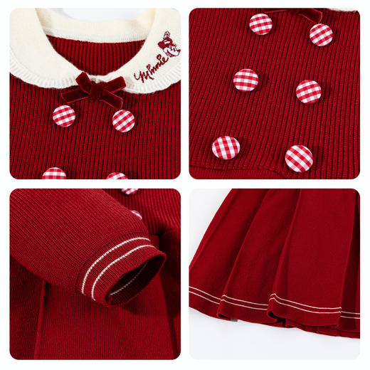 迪士尼【复古学院风】2025春秋新款女童长袖连衣裙甜心娃娃领百褶公主ZD3EQ007 商品图5