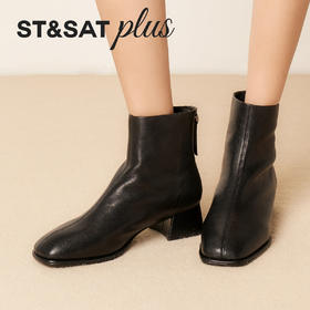 【绒里可选】星期六简约素面百搭粗跟短靴SSD4116177/SSD4118177