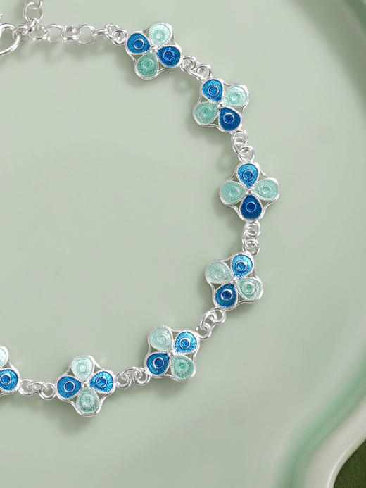 子佩集【四叶安好】S990银手链【MXSL011】四叶草花丝珐琅彩2510 商品图3