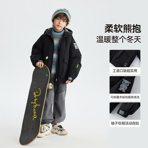 漫画家【贴贴熊棉服】儿童棉服外套冬新品连帽耐磨挺括魔术贴棉服 商品图3