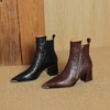 【预售5天】法式尖头粗跟显瘦马丁靴女秋冬款真皮气质及裸靴侧拉链复古小短靴WXJFG&W351 商品缩略图4