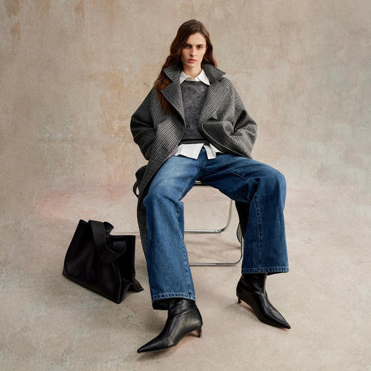 羊毛复古格纹两穿领子新款毛呢大衣 商品图2