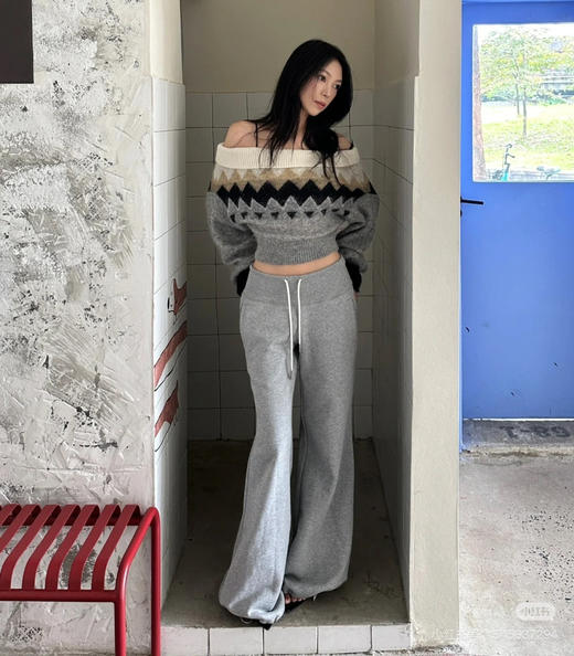 rare** al**散步系列宽腰螺纹可束脚喇叭卫裤8010301 商品图3