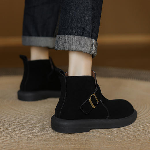 【预售5天】复古英伦风棕色气质圆头短筒马丁靴秋季新款百搭金属勃肯短靴QQJFG&JZ-1619F 商品图2