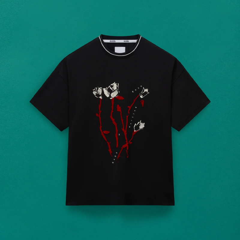 Napapijri 中性玫瑰徽标印花 Osorno 棉质圆领短袖平纹针织T恤 黑色 NP0A4I56941