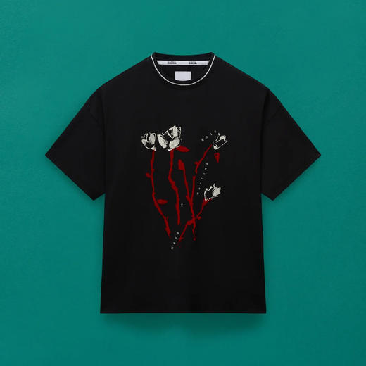 Napapijri 中性玫瑰徽标印花 Osorno 棉质圆领短袖平纹针织T恤 黑色 NP0A4I56941 商品图0