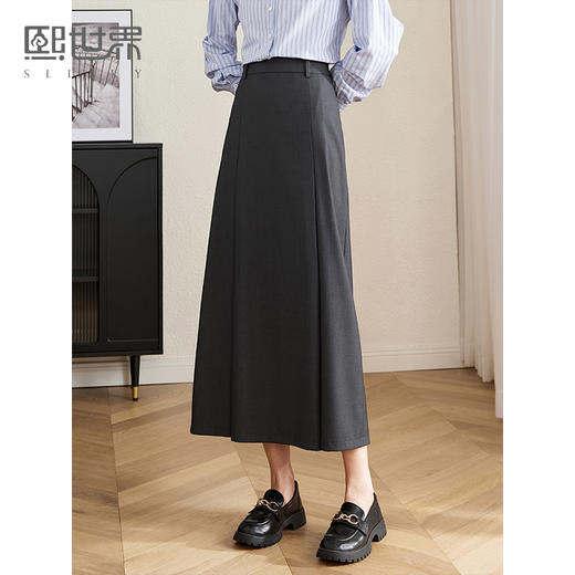 【五折购】熙世界灰色西装半身裙女2025春秋新款中长款高腰显瘦a字包臀长裙 商品图0