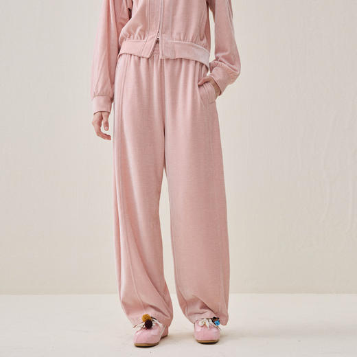 谜底阔腿裤长裤2025年冬季新品柔软亲肤裸粉色休闲裤女254MK1693 商品图0