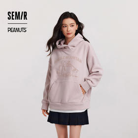 森马史努比系列卫衣女中长款假两件图案冬oversize摇粒绒连帽衣服