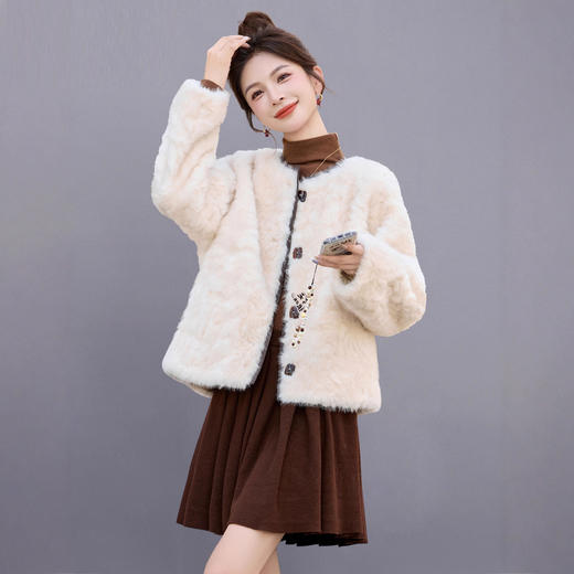 皮毛一体外套加厚保暖短款，仿羊羔毛环保皮草毛绒上衣HR-QIXFS25-5507 商品图0