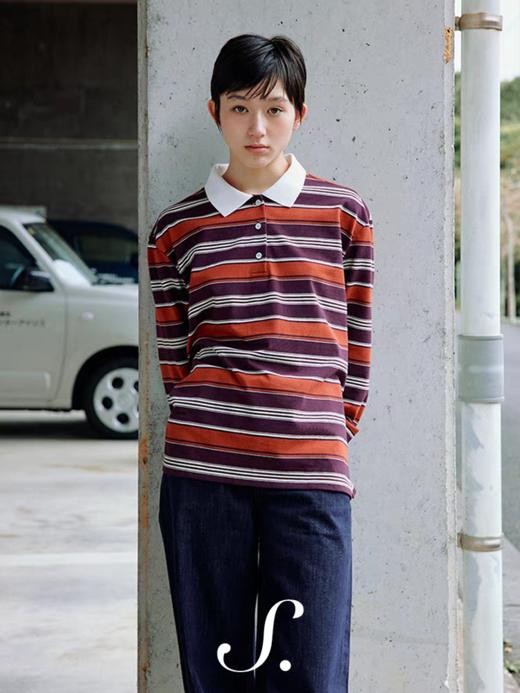 shyshystill/shy202411043/缤纷撞色粗细宽条纹松弛感复古休闲polo长袖 商品图3