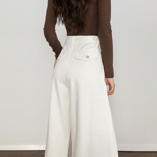 西遇复古百搭白色牛仔裤女秋季新款高腰显瘦休闲直筒阔腿裤H0055227 商品图4