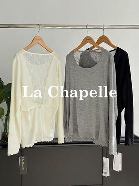 会员福利【蕾丝打底/氛围感超绝】拉夏贝尔/La Chapelle高品质百搭绵羊毛针织衫拼接蕾丝花边甜美气质