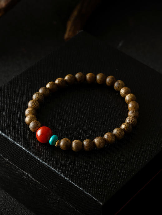 【一念七宝】招财进宝 | 棋楠沉香木南红松石手串 商品图4