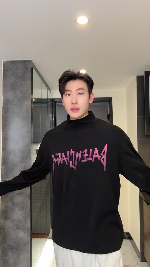 T4887SDSA秋冬新款痞帅男装美式撞色印花字母半高领长袖T恤时尚休闲 商品图0