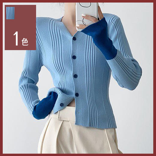 馥迦显瘦气质拼色针织衫 商品图0