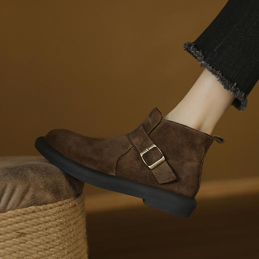 【预售5天】复古英伦风棕色气质圆头短筒马丁靴秋季新款百搭金属勃肯短靴QQJFG&JZ-1619F 商品图4