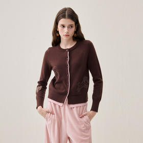 谜底圆领针织开衫长袖2025冬新品细毛线百搭原创绣花女254MZ1907