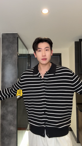 82510SDSA男士秋冬新款痞帅男装时尚简约撞色条纹翻领纽扣开衫针织毛衣