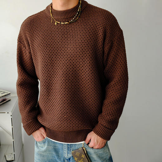 徐太浪【设计感 菠萝纹】纯色美式毛衣男秋冬休闲内搭针织衫上衣 商品图1