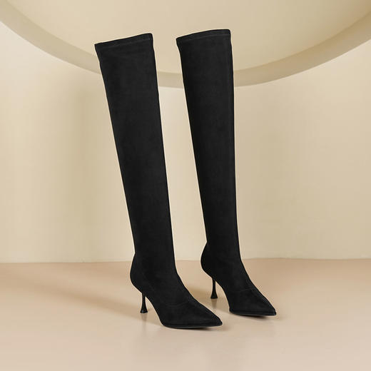 Westory2025年冬季绒面尖头高跟过膝弹力收腿高靴S25DI86281 商品图0