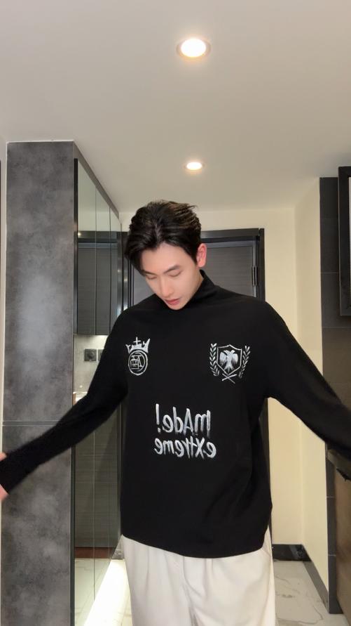 T4896SDSA秋冬新款痞帅男装潮牌手绘字母印花半高领长袖T恤百搭打底衫 商品图0