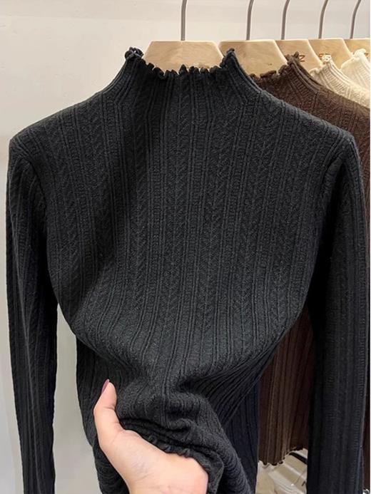 【GZ】无忧购精致木耳边半高领针织打底衫女修身内搭上衣软糯毛衣9503（截单后7-10天发货) 商品图14