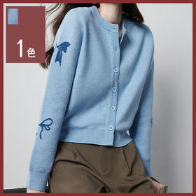 馥迦浪漫气质蝴蝶结提花针织开衫