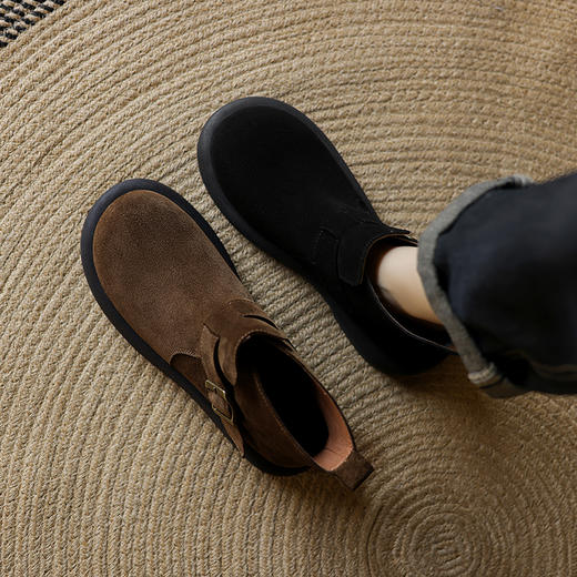 【预售5天】复古英伦风棕色气质圆头短筒马丁靴秋季新款百搭金属勃肯短靴QQJFG&JZ-1619F 商品图3