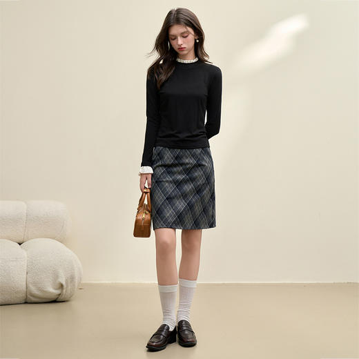 德绒保暖假两件设计简约木耳边长袖T恤女修身打底衫V3942677 商品图4