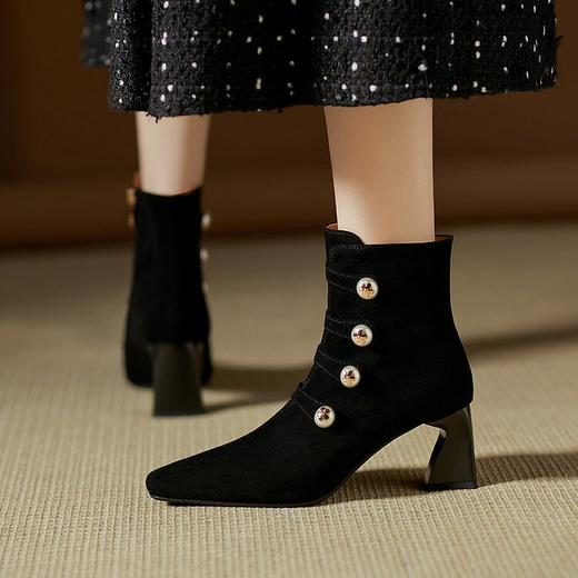 【预售5天】秋冬优雅方头高跟粗跟短筒靴子磨砂质感切尔西靴YS&YSX7113 商品图1