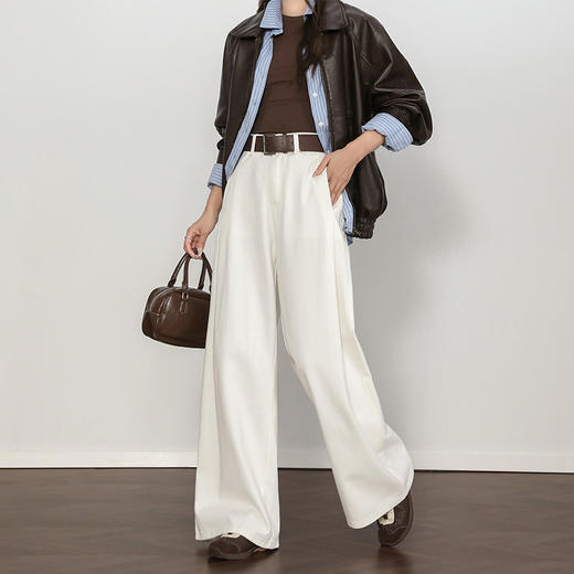 西遇复古百搭白色牛仔裤女秋季新款高腰显瘦休闲直筒阔腿裤H0055227 商品图3