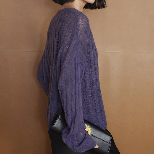 馥迦高级优雅薄款圆领镂空针织衫 商品图3