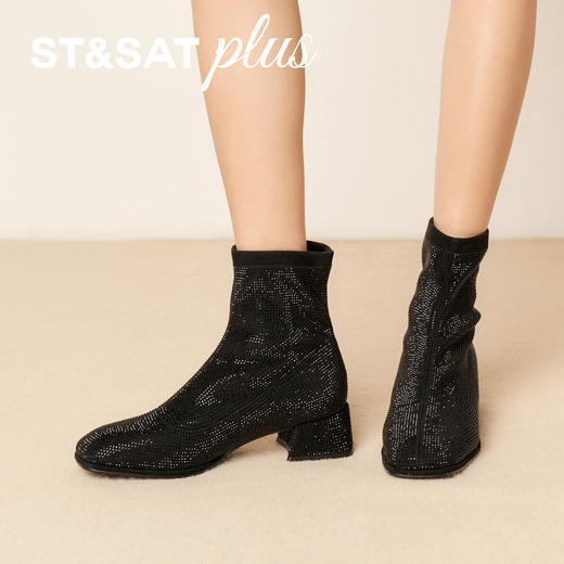 星期六优雅满钻粗跟时装靴SSD4116154 商品图5