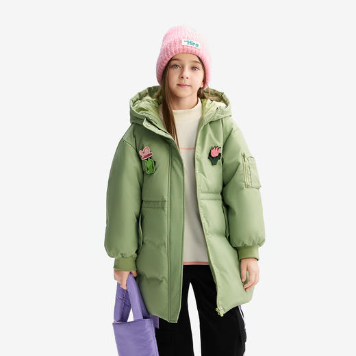 【秒】【MQD】童装女童羽绒服中长款2024新款冬装儿童加厚保暖连帽外套 商品图3