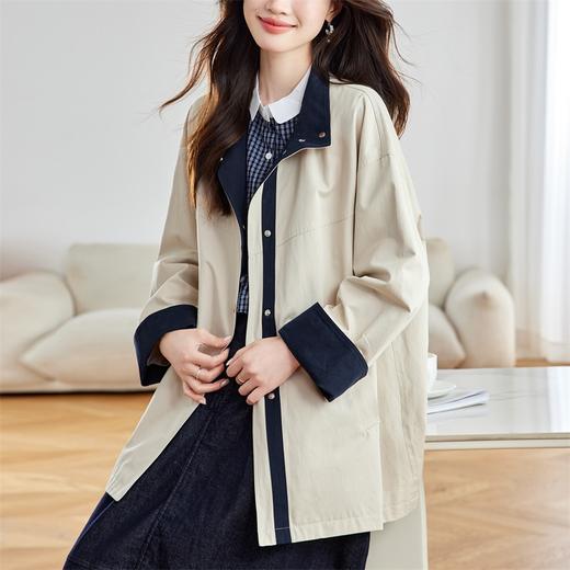 馥迦高级感撞色立领中长款风衣 商品图5
